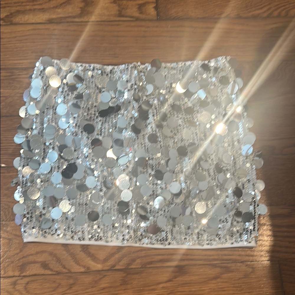 SHEIN White Sequin Bubble Mini Skirt